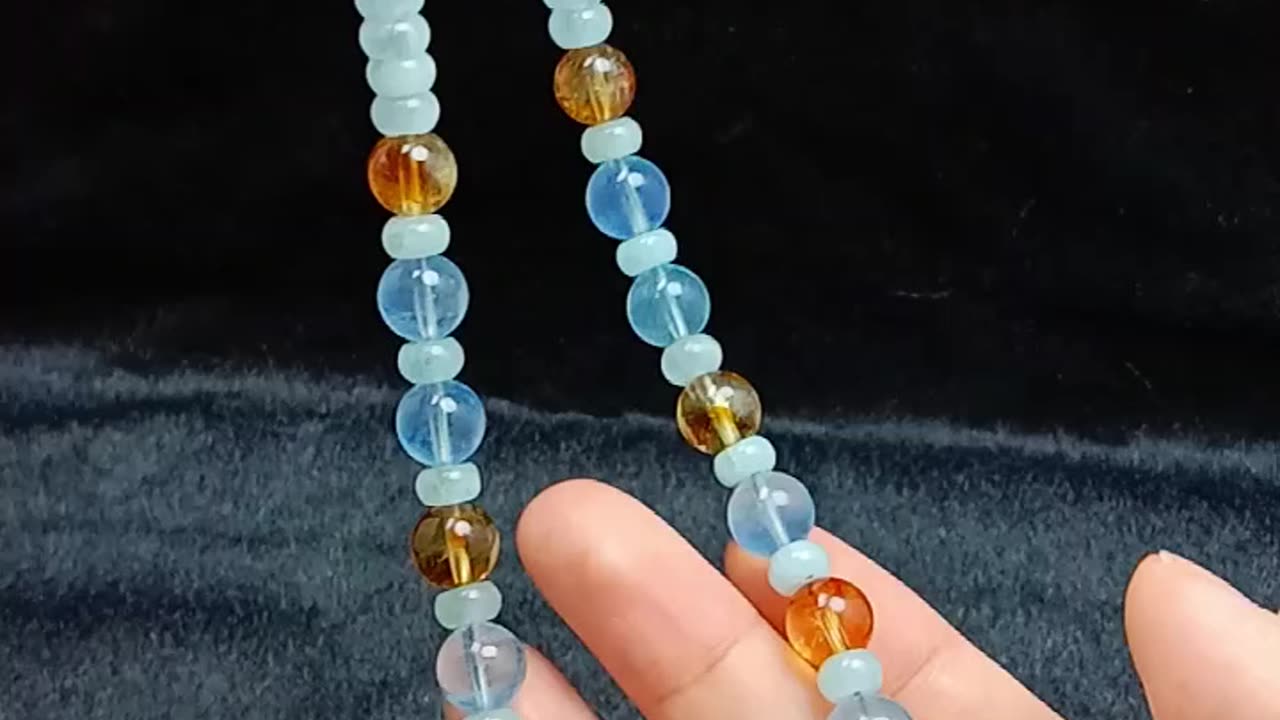 Natural turquoise and Milky Blue Aquamarine Citrine Multi Stone Beaded Necklace