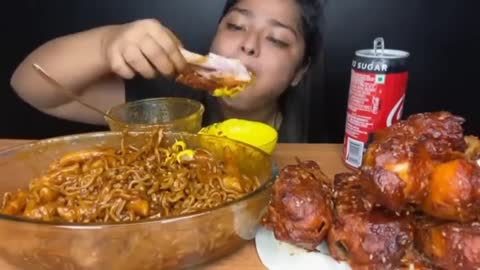 ASMR EATING CHICKEN DUM BRIYANI, CHICKEN LEG 🍗 CURRY, BLACK VIN SUBI NOODLE, CHICKEN CURRY ||