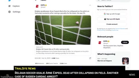 Soccer Goalie Arne Espeel collapses and dies on field after stopping a Penalty Kick