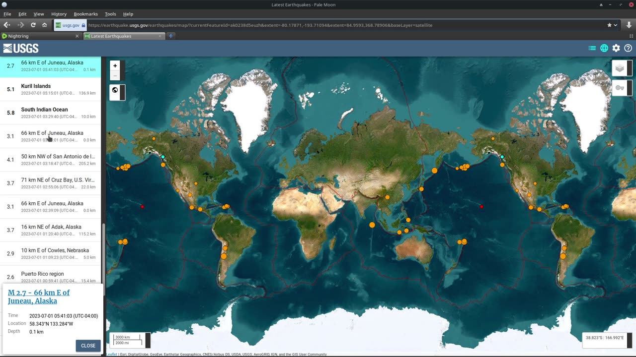 USGS Latest Quakes - Saturday July 1st 2023 9:30ish PM EST