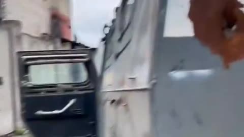 Ukraine. Shot armored car of the Russian Armed Forces