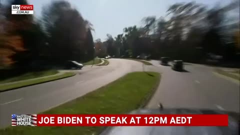 President Trump's motorcade flanked as it departs golf course -