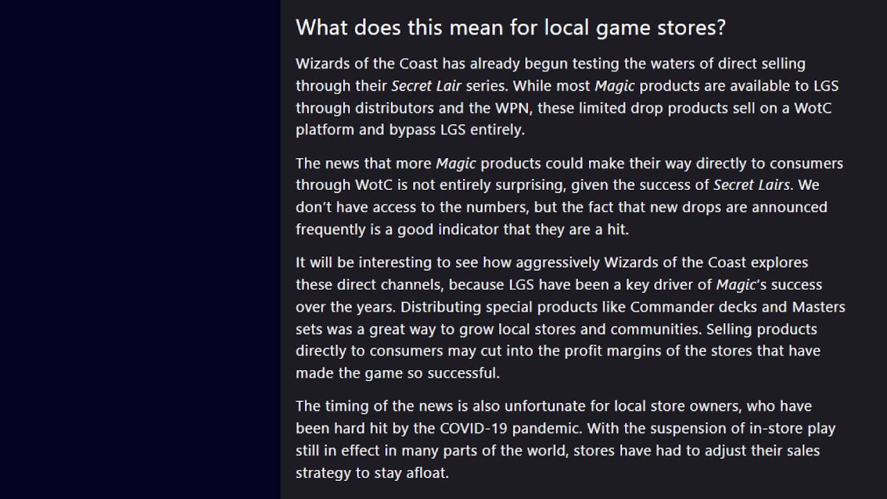 Is Wizards going to start Selling straight to the consumer bypassing suppliers