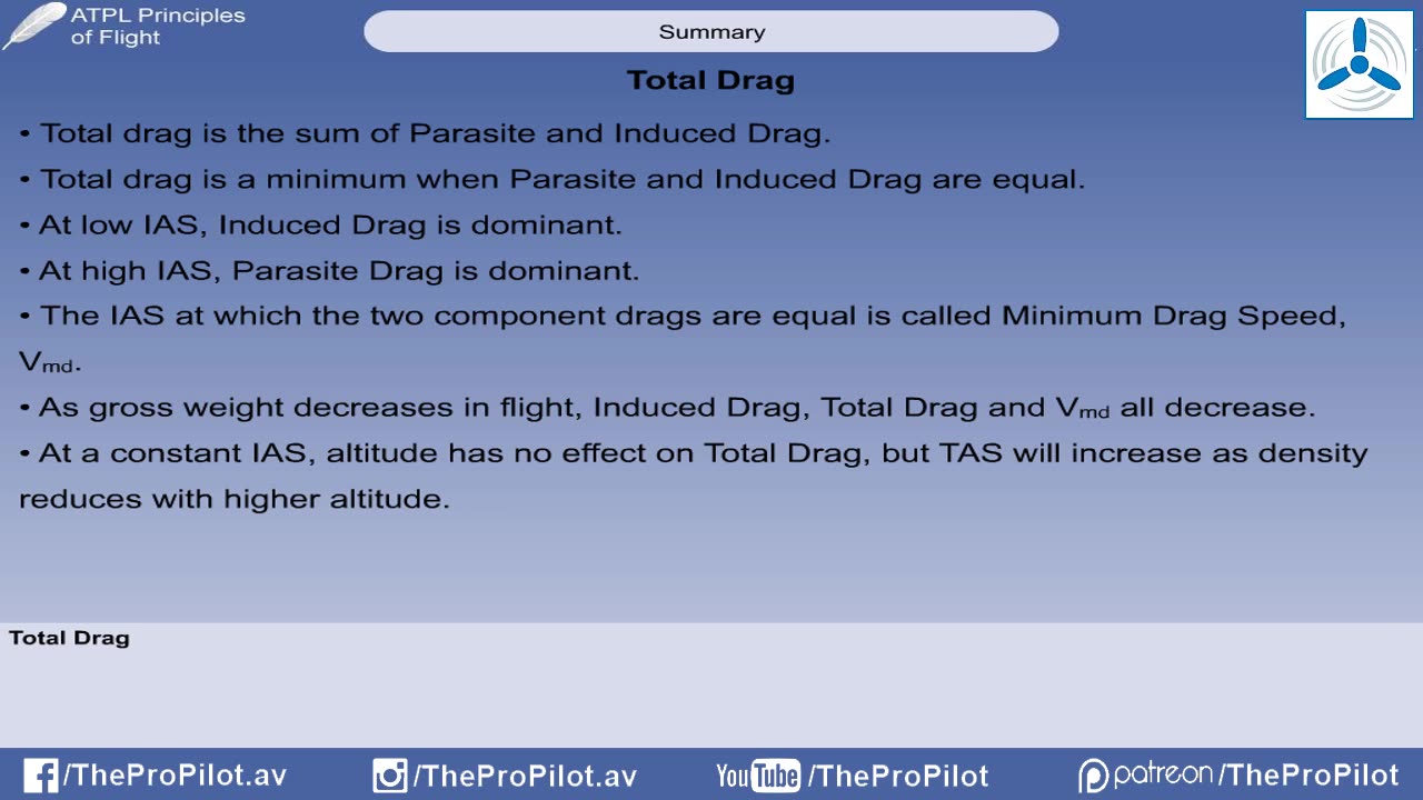 Principles of flight Lesson 6 - Drag - Summary