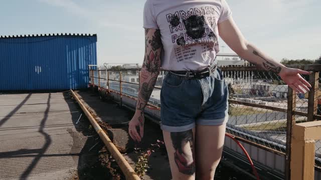 Beautiful girl walking on wall