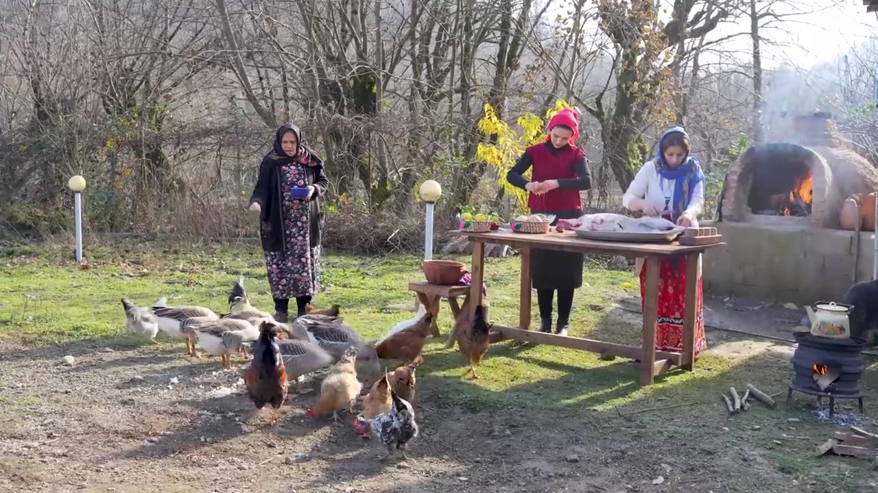 Roasting Whole Lamb in Clay Oven with Saffron Flavor Pilaf in Village