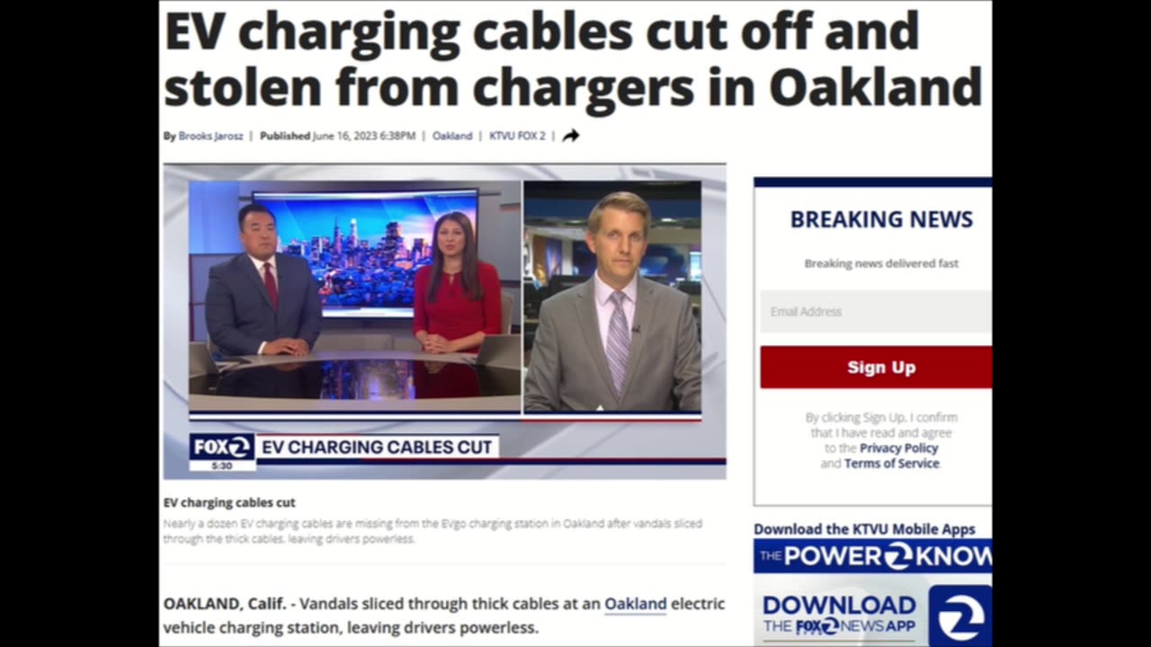 EV charging cables cut off and stolen from chargers in Oakland