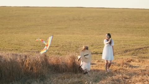 flying kite in field