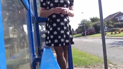 Crossdresser Flashing Stockings at Bus Stop