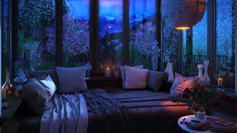 Rainy Night Sleep Sounds Relaxing White Noise Background Music Study Meditation ASMR
