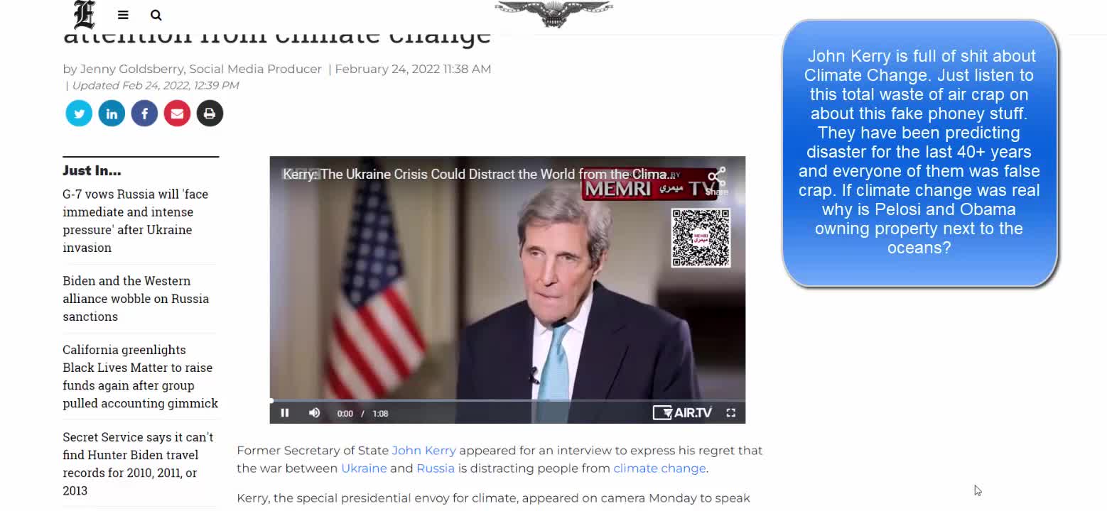 John Kerry craps on about Climate Change again