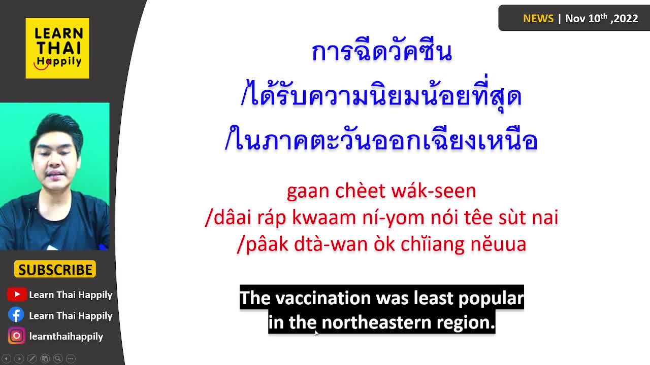 Learn Thai from news | NOV10,2022 | COVID Vaccination of Thai children not popular