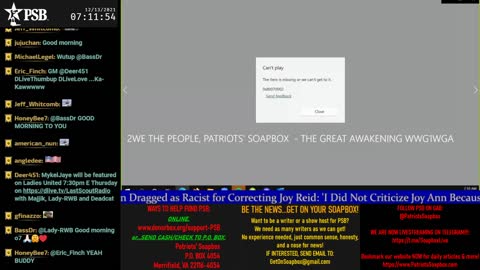 2021-12-13 07:00 EST - Patriots Soapbox AM: with LadyRWB , MykelJaye & DD