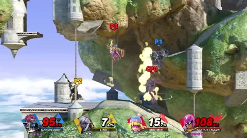 Ganondorf vs Link vs Min Min and Captain Falcon on Temple (Super Smash Bros Ultimate)