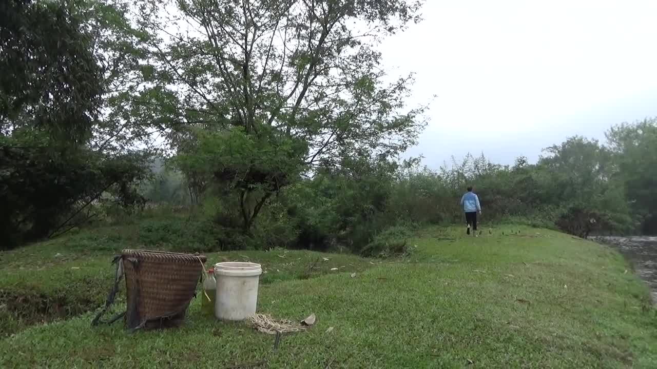 Hunting wild fish | Catch a lot of fish in the wild lake by using the big pump to suck the water-14