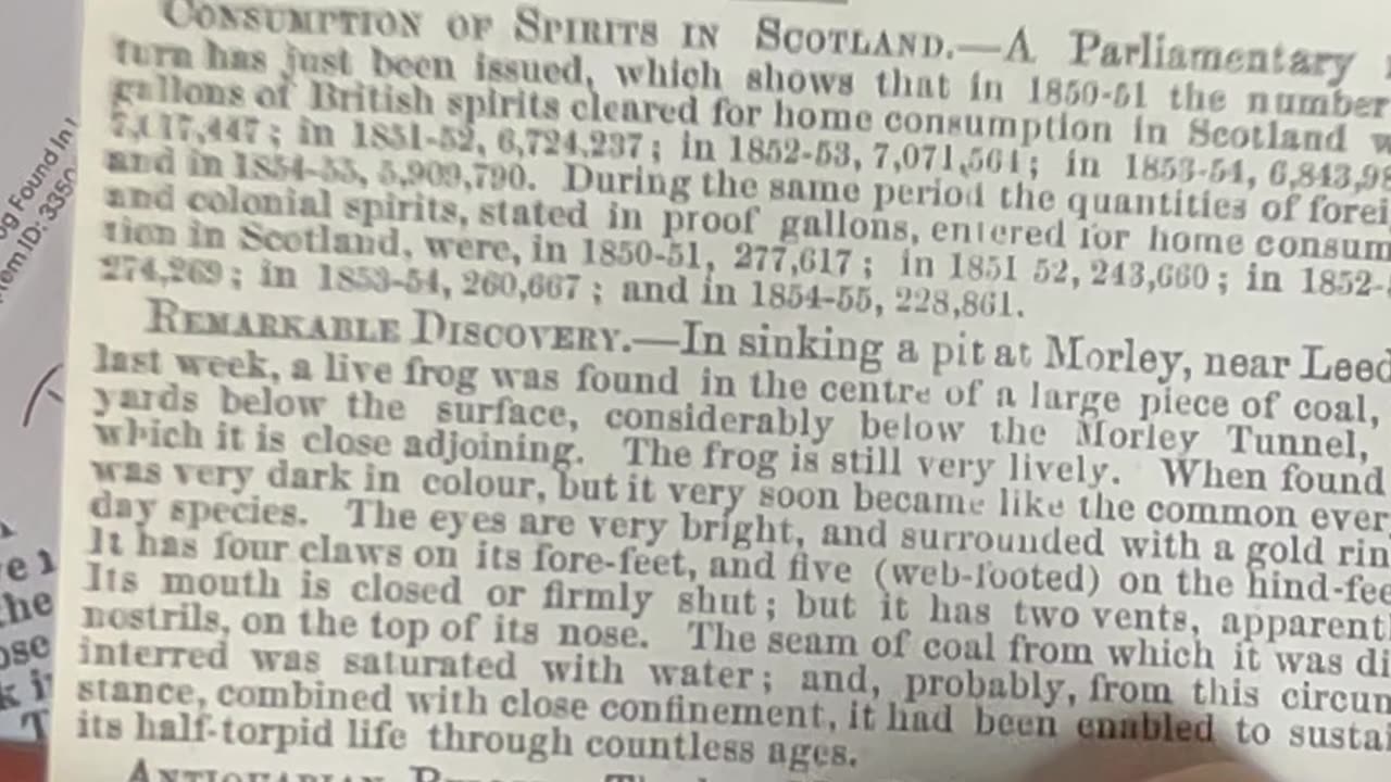 1855 News Article States Living Frog Found in 300 Million Year Old Coal!?