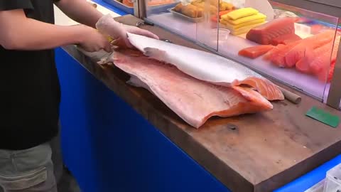 How To Fillet a Whole Salmon | Sashimi & Sushi -Taiwanese street food