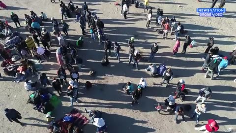 Our drone team from NewsNation captured a huge queue of migrants on the Mexican side in Juarez