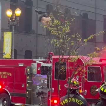 Man crosses wires in Vancouver, falls onto fire truck