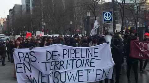 Wet'suwet'en Solidarity Protestors March Through The Streets Of Montreal
