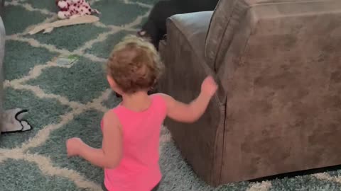 Baby Giggles When Chased by Great Dane Puppy Klaus