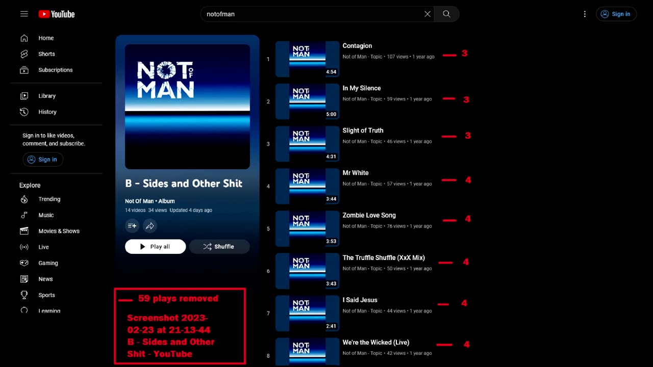 625 plays removed by youtube in 10 days data manipulation attack on not of man