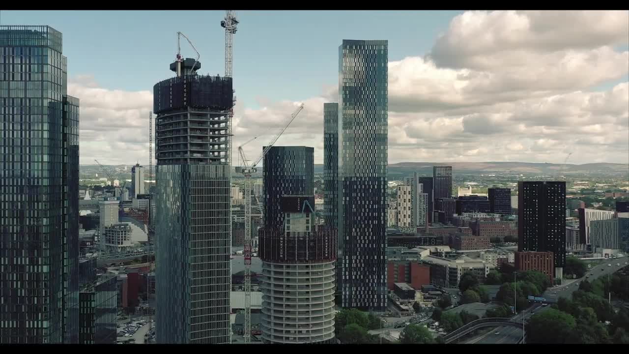 Manchester Cinematic Drone Footage SOUTH Deansgate Blade & Three60 Elizabeth Tower Skyscrapers 4k