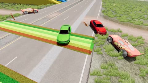 Funny Cars vs Alphabet Lore with Slide Color - Double Flatbed Long Trailer Truck Rescue Car - BeamNG