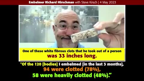 78% of dead bodies have white fibrous clots - Embalmer, Richard Hirschman (May'23)