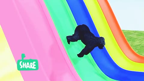Long Slide Game With Elephant Gorilla Buffalo Hippopotamus Tiger - 3d Animal Game