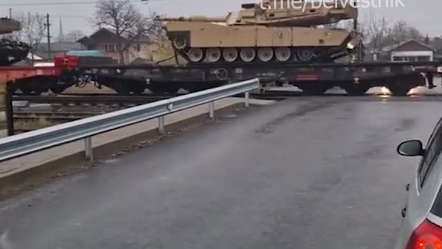 A train with American tanks.