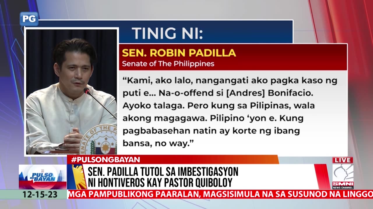 Sen. Padilla tutol sa imbestigasyon ni Hontiveros kay Pastor Quiboloy