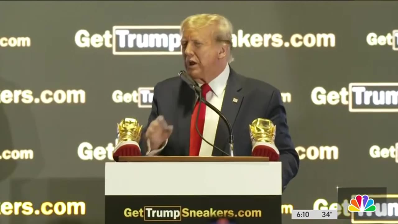 Former President Donald Trump promotes Trump-branded shoes at "Sneaker Con" in Philly