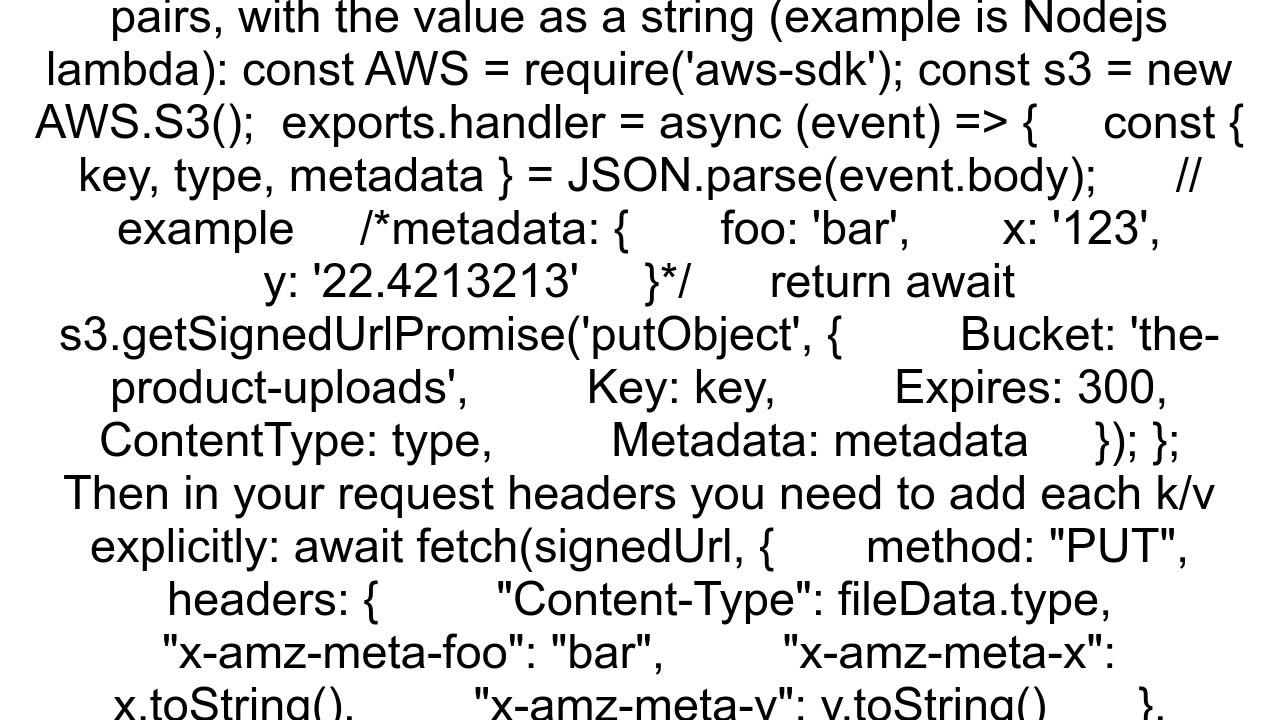 AWS S3 presigned URL with metadata