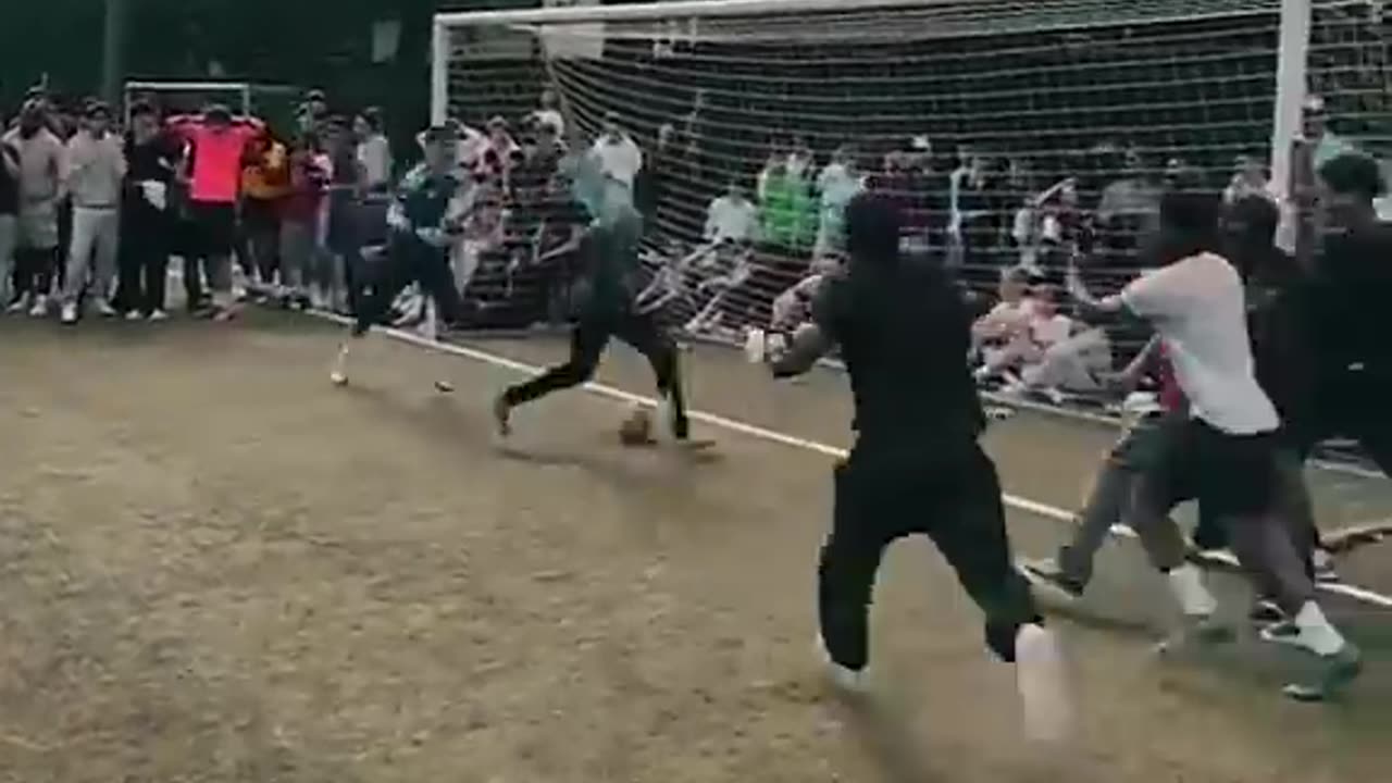 Genius street soccer move: Incredible dribble to open goal!