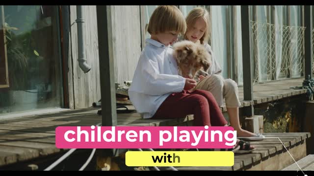 #children playing with dog