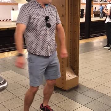 Guy mustache fedora floss dance subway
