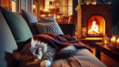 cat sound help u for sleeping - purring cat sound and fireplace