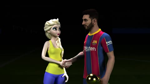 Elsa plays soccer with Messi