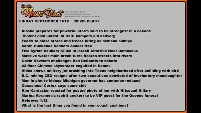 Friday, September 16, 2021 News Blast#Enoch #NewsBlastReading #NBR