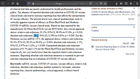 Pfizer Covid-19 Vaccine Absolute Risk Reduction is Less Than 1%