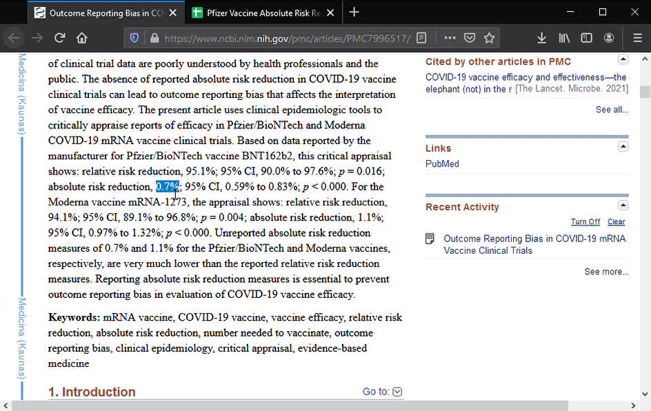 Pfizer Covid-19 Vaccine Absolute Risk Reduction is Less Than 1%
