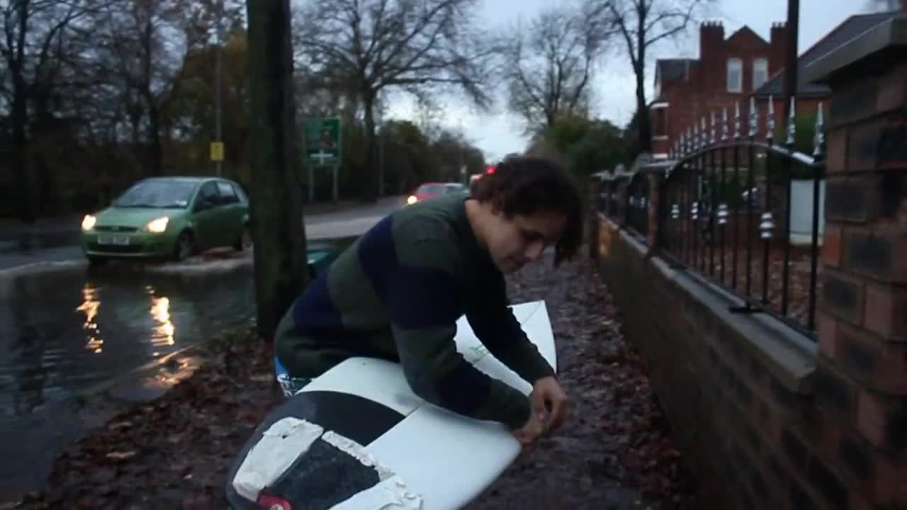 Flooding in UK allows for epic "surfing" experience