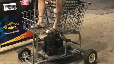 Man Saves Money On Fuel By Using A Shopping Cart Car