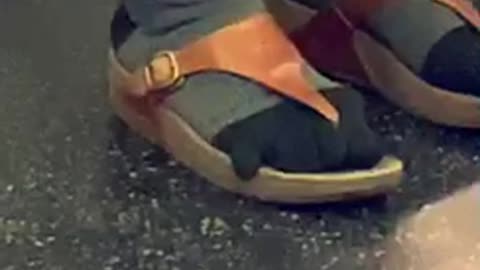 What the orange socks blue sandals toe out