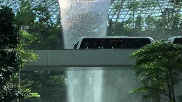 A Beautiful Waterfall in Singapore Changi Airport