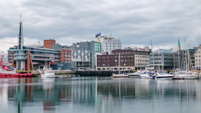 view of a marina in tromso north norway