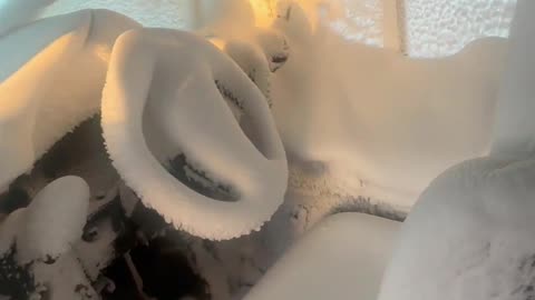 Bus Internally Covered by Snow after a Blizzard on Mine Site