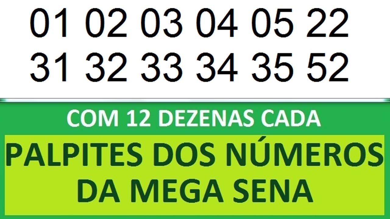 PALPITES DOS NÚMEROS DA MEGA SENA COM 12 DEZENAS ia ib ic id ie if ig ih ii ij ik il
