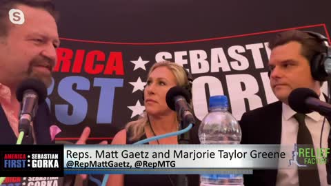 MAGA Warriors. Reps. Matt Gaetz and Marjorie Taylor Greene with Sebastian Gorka on AMERICA First